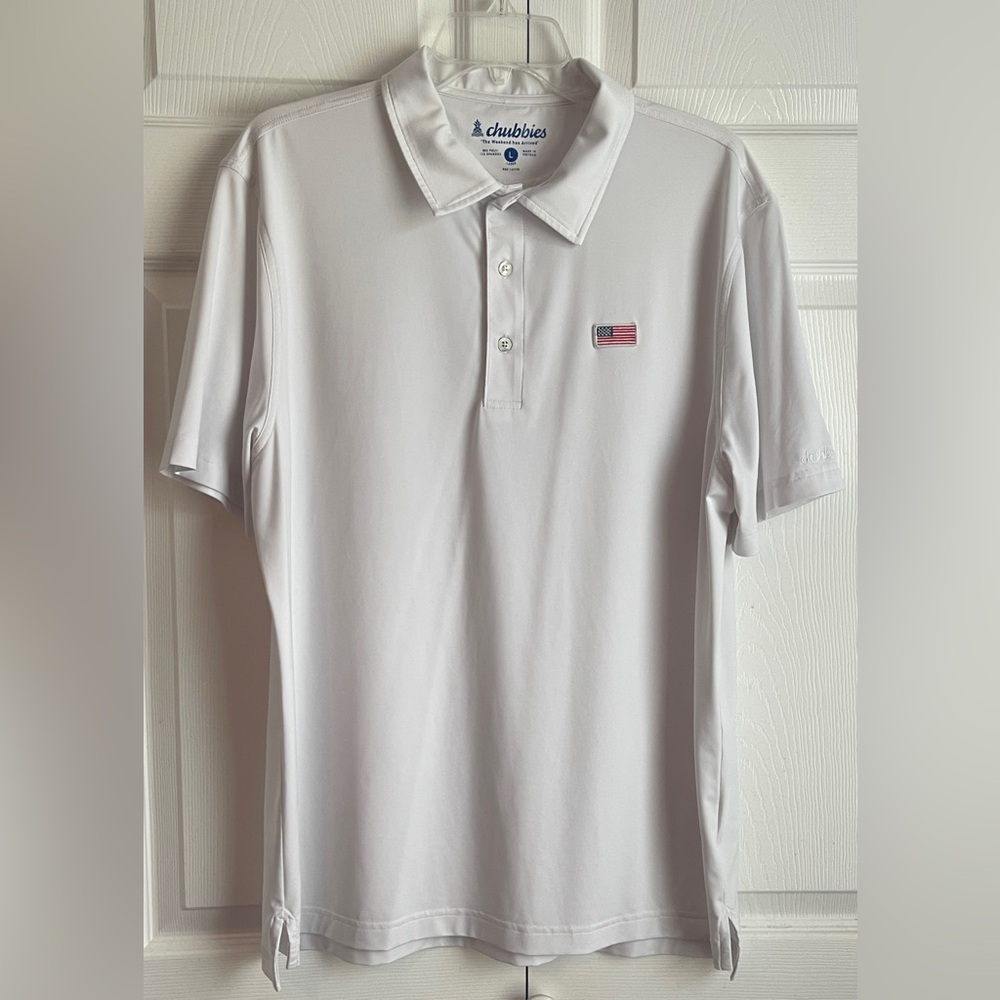 Chubbies Men’s The Classic Performance Polo Shirt White American Flag Size Large